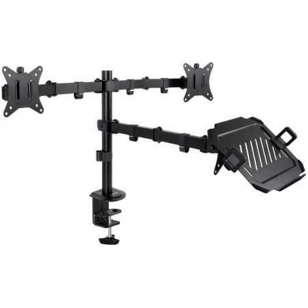 Soporte de Mesa para 2 Monitores y 1 Portátil TooQ DB1202TN-B/ Giratorio/ Inclinable/ hasta 9kg
