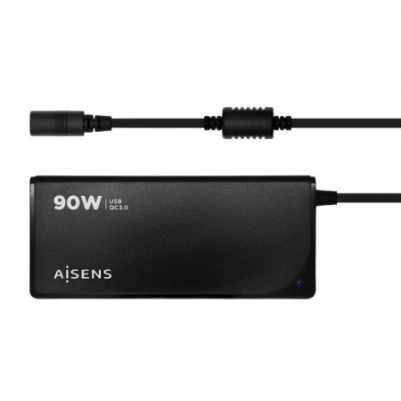 Cargador de Portátil Aisens ASLC-90WAUTO-BK/ 1xUSB/ 90W/ Automático/ 12 Conectores/ Voltaje 15-20V