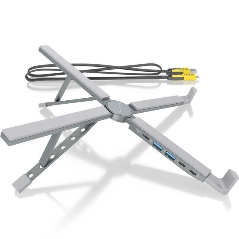 Soporte de Mesa - Docking USB Tipo-C Aisens ASUC-4P021-GR/ 2xUSB/ 1xUSB Tipo-C/ 1xUSB Tipo-C PD/ Gris