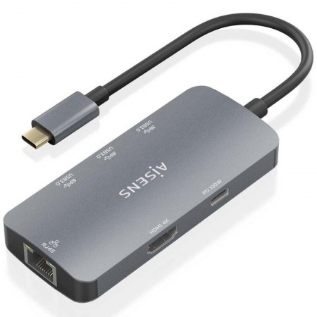 Docking USB Tipo-C Aisens ASUC-6P019-GR/ 1xHDMI 4K/ 3xUSB/ 1xRJ45/ 1xUSB Tipo-C PD/ Gris