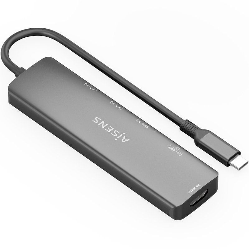 Docking USB Tipo-C Aisens ASUC-6P024-GR/ 1xHDMI 4K/ 3xUSB/ 1xLector Tarjetas/ Gris