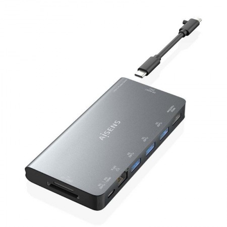 Docking USB Tipo-C Aisens ASUC-8P015-GR/ 1xHDMI 4K/ 3xUSB/ 1xRJ45/ 1xLector Tarjetas / 1xUSB Tipo-C/ Gris