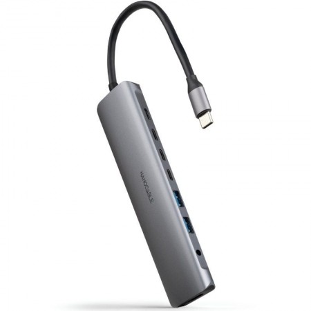 Docking Tipo-C Nanocable 10.16.4608/ 2xUSB/ 3xUSB Tipo-C/ 1xHDMI 4K/ 1xJack 3.5/ 1xUSB Tipo-C PD/ Gris