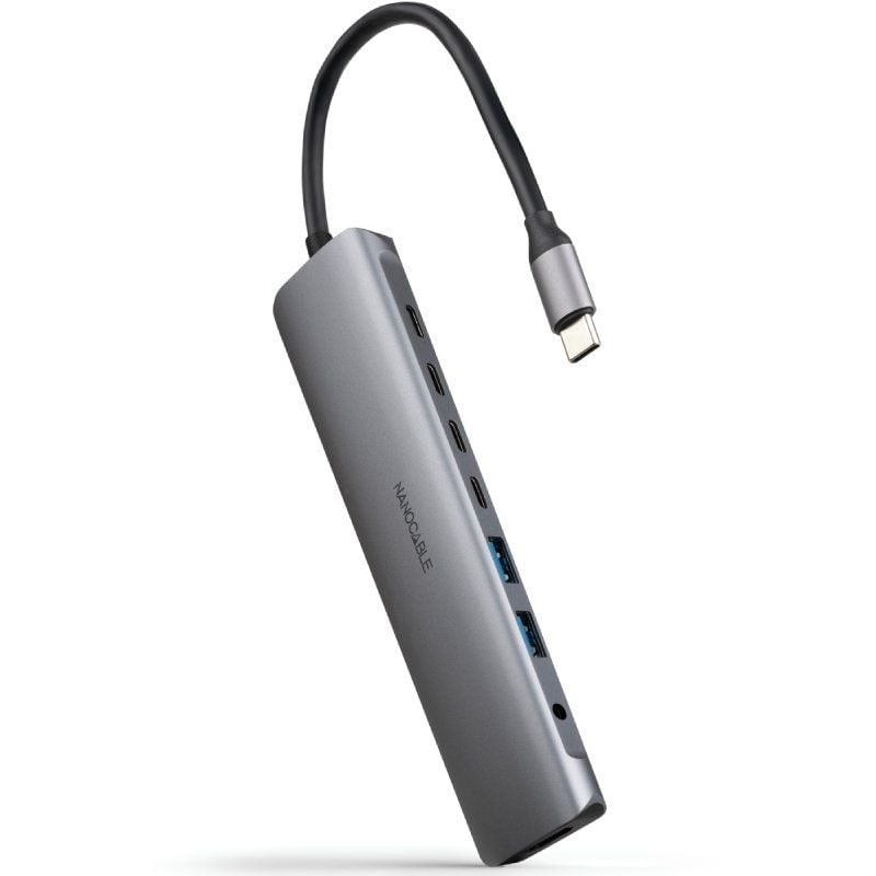 Docking Tipo-C Nanocable 10.16.4608/ 2xUSB/ 3xUSB Tipo-C/ 1xHDMI 4K/ 1xJack 3.5/ 1xUSB Tipo-C PD/ Gris