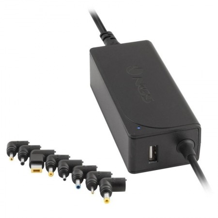 Cargador de Portátil NGS W-45W/ 1xUSB/ 45W/ Automático/ 8 Conectores/ Voltaje 19-20V