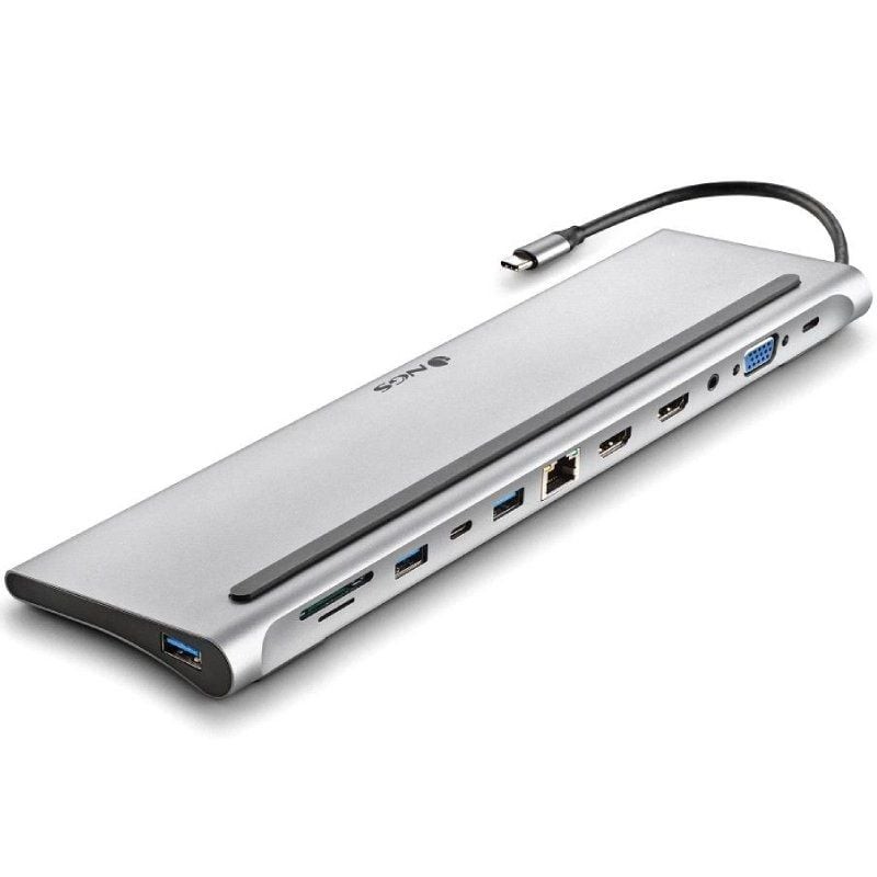 Docking USB Tipo-C NGS WonderDock12/ 3xUSB/ 2xHDMI 4K/ 1xVGA/ 1xRJ45/ 1xLector de Tarjetas/ 1xJack 3.5/ 1xUSB Tipo-C PD/ Gris