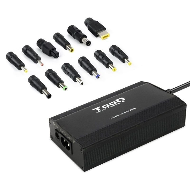 Cargador de Portátil TooQ TQLC-100BS01M/ 1xUSB/ 100W/ Manual/ 12 Conectores/ Voltaje 12-24V