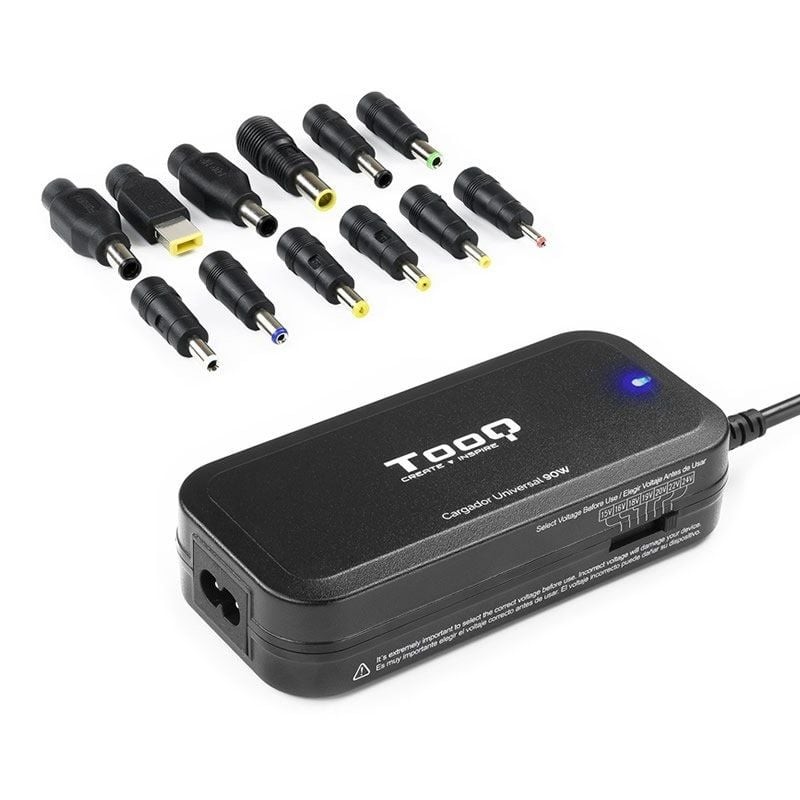 Cargador de Portátil TooQ TQLC-90BS02M/ 1xUSB/ 90W/ Manual/ 12 Conectores/ Voltaje 15-24V