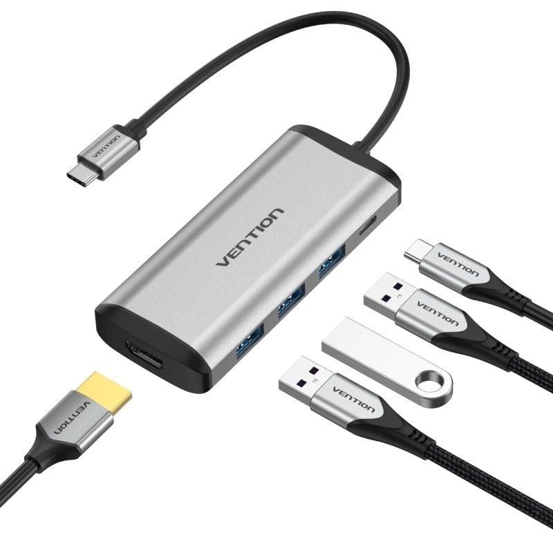 Docking USB Tipo-C Vention CNBHB/ 1xHDMI 4K/ 3xUSB/ 1xUSB Tipo-C PD/ Gris