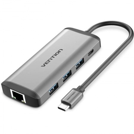 Docking USB Tipo-C Vention CNDHB/ 1xHDMI 4K/ 3xUSB/ 1xUSB Tipo-C PD/ 1xRJ45/ 1xLector tarjetas/ Gris
