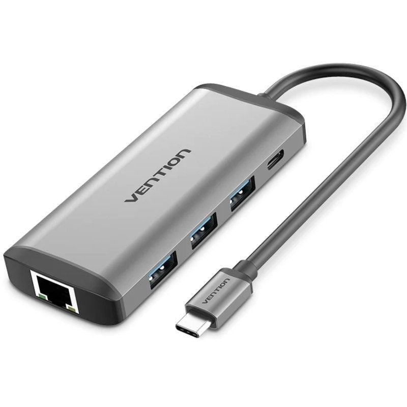 Docking USB Tipo-C Vention CNDHB/ 1xHDMI 4K/ 3xUSB/ 1xUSB Tipo-C PD/ 1xRJ45/ 1xLector tarjetas/ Gris