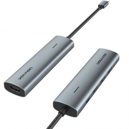 Docking USB Tipo-C Vention TGGHB/ 3xUSB/ 1xHDMI 4K/ 1xUSB Tipo-C PD/ Gris