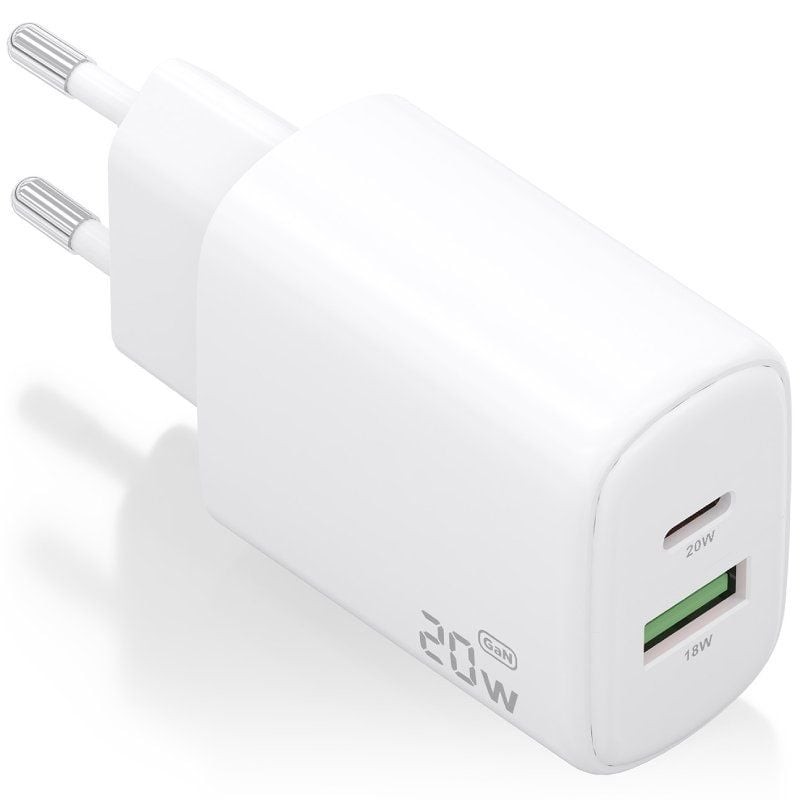 Cargador de Pared GaN Aisens A110-0909/ 1xUSB Tipo-C/ 1xUSB/ 20W/ Blanco