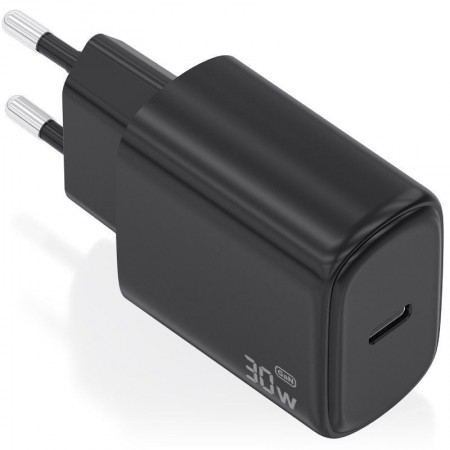 Cargador de Pared GaN Aisens A110-0976/ 1xUSB Tipo-C/ 30W/ Negro