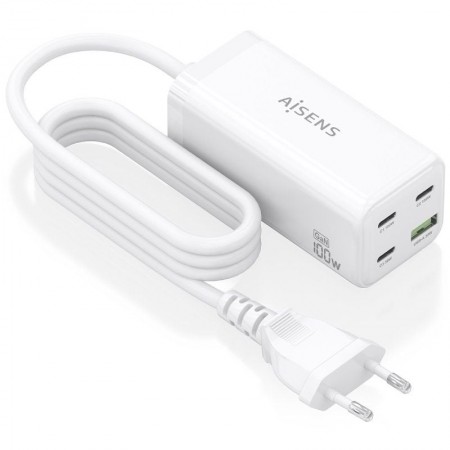 Cargador Sobremesa GaN Aisens ASCH-100W4P053-W/ 3xUSB Tipo-C/ 1xUSB/ 100W