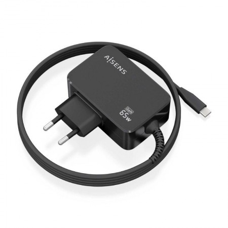 Cargador de Portátil GaN Aisens ASCH-1PD65WL033-BK/ 1xUSB Tipo-C + Cable 1.8m/ 65W/ Automático/ Voltaje 5-20V