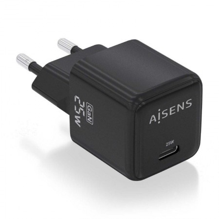 Cargador de Pared GaN Aisens ASCH-25W1P013-BK/ 1xUSB Tipo-C/ 25W