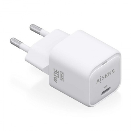 Cargador de Pared GaN Aisens ASCH-30W1P018-W/ 1xUSB Tipo-C/ 30W