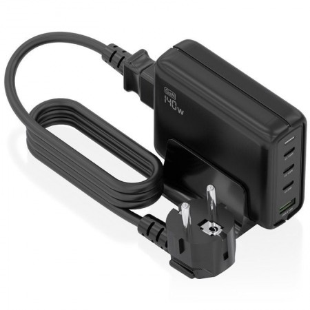 Cargador Sobremesa GaN Aisens ASCH-140W4P056-BK/ 3xUSB Tipo-C/ 1xUSB/ 140W