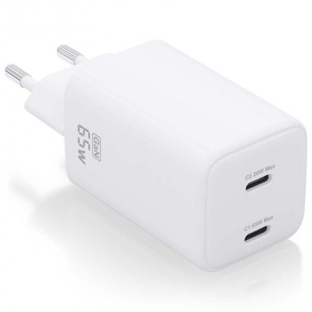 Cargador de Pared GaN Aisens ASCH-65W2P039-W/ 2xUSB Tipo-C/ 65W