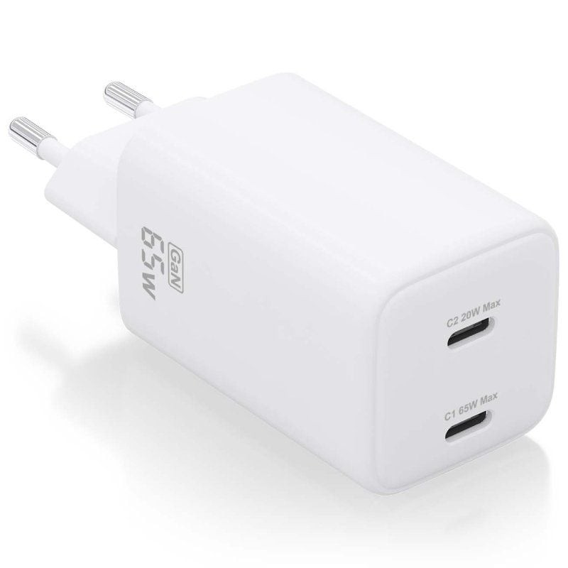 Cargador de Pared GaN Aisens ASCH-65W2P039-W/ 2xUSB Tipo-C/ 65W