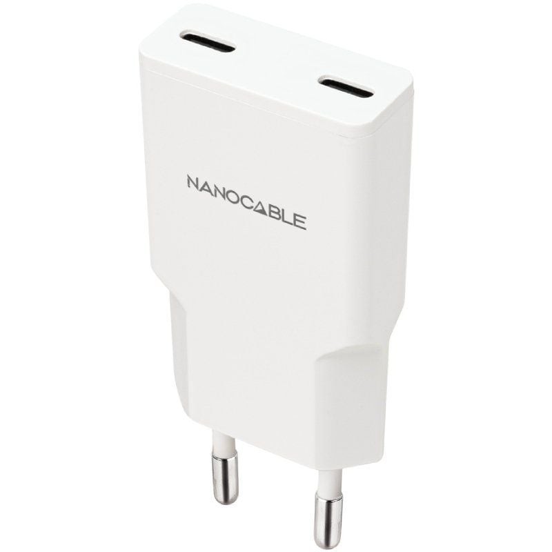 Cargador de Pared Nanocable 10.10.2023/ 2xUSB Tipo-C/ 20W/ Blanco