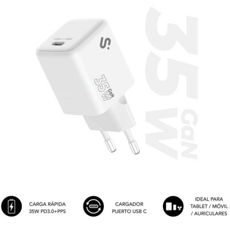 Cargador de Pared GaN Subblim 35W Charger USB C/ 1xUSB Tipo-C/ 35W