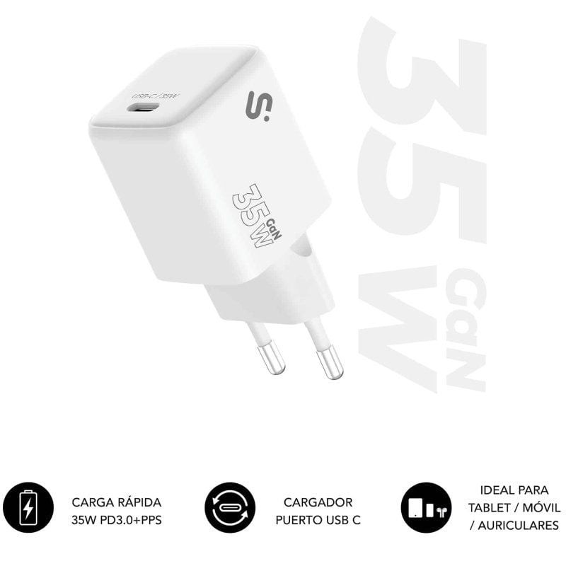 Cargador de Pared GaN Subblim 35W Charger USB C/ 1xUSB Tipo-C/ 35W