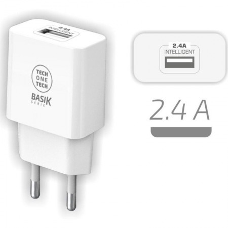 Cargador de Pared Tech One Tech TEC2904/ 1xUSB/ 2.4A/ Blanco
