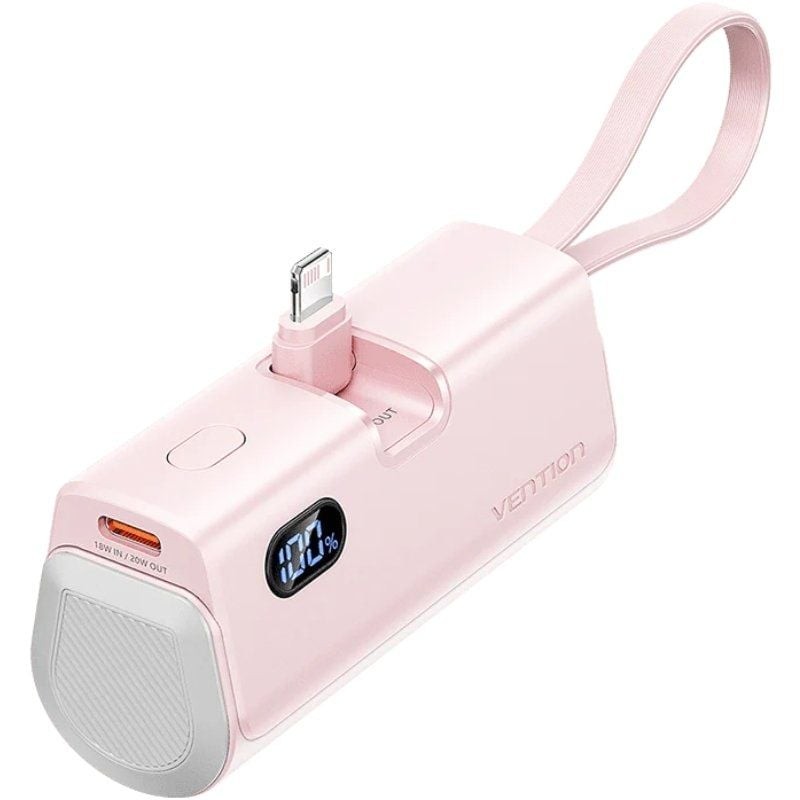 Powerbank 4800mAh Vention FHRP0/ 22.5W/ Rosa/ Incluye Cable USB Tipo-C y Lightning