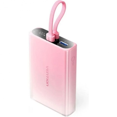 Powerbank 10000mAh Vention FHZP0/ 22.5W/ Rosa/ Incluye Cable USB Tipo-C y Lightning