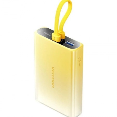 Powerbank 10000mAh Vention FHZY0/ 22.5W/ Amarillo/ Incluye Cable USB Tipo-C y Lightning