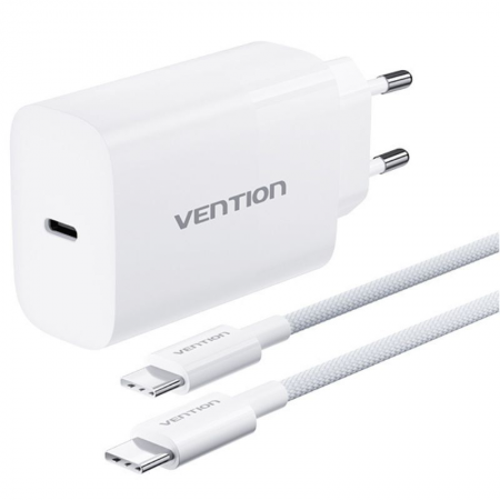 Cargador de Pared GaN Vention G14W0-EU/ 1xUSB Tipo-C + Cable USB Tipo-C/ 1xUSB/ 65W