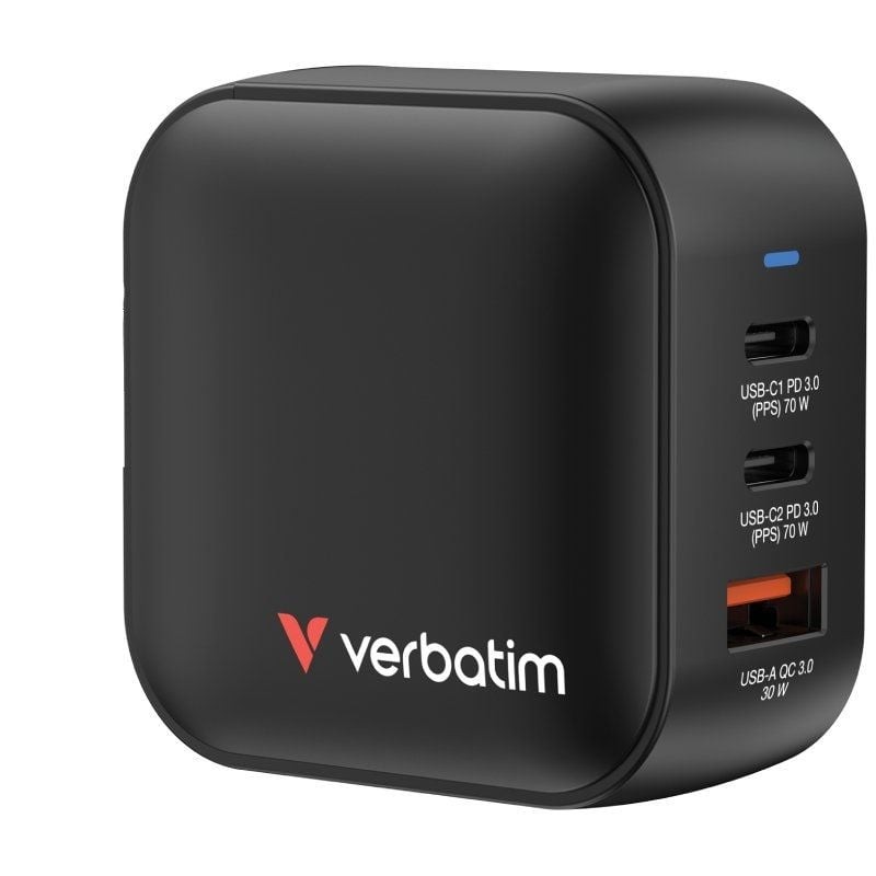 Cargador de Pared Universal GaN para Viaje Verbatim Mini GaN Wall Charger/ 2xUSB Tipo-C/ 1xUSB/ 70W