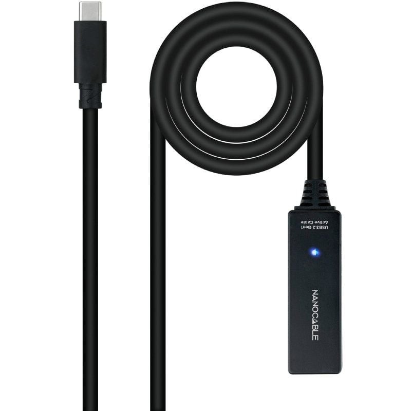 Cable Alargador USB Tipo-C 3.2 con Amplificador Nanocable 10.01.1311/ USB Tipo-C Macho - USB Tipo-C Hembra/ 5m/ Negro