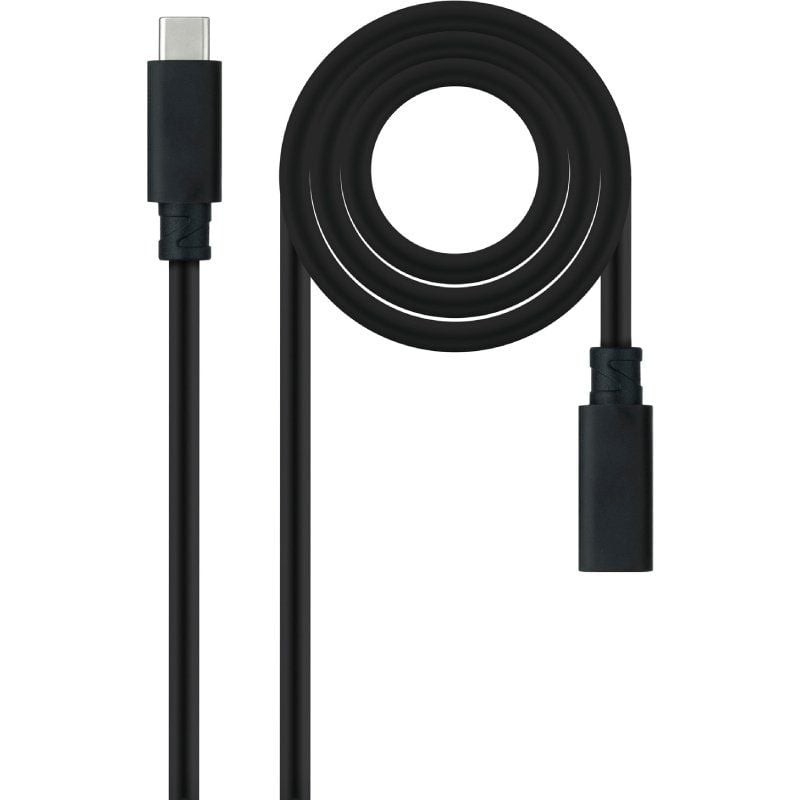 Cable Alargador USB Tipo-C 3.2 Nanocable 10.01.4500/ USB Tipo-C Macho - USB Tipo-C Hembra/ 50cm/ Negro