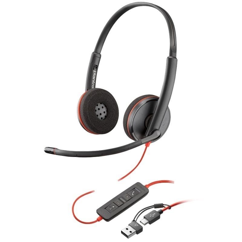 Auriculares Poly Blackwire 3220 + Adaptador USB-C/A/ con Micrófono/ Bulk/ Negros