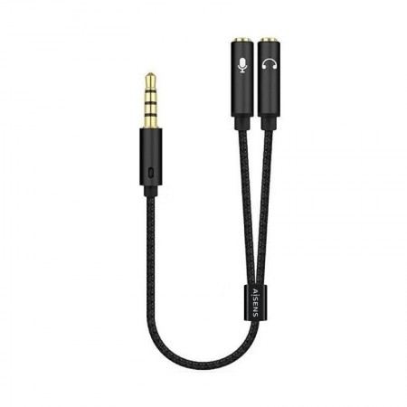 Cable Estéreo Aisens A128-0416/ Jack 3.5 Macho - 2x Jack 3.5 Hembra/ 25cm/ Negro