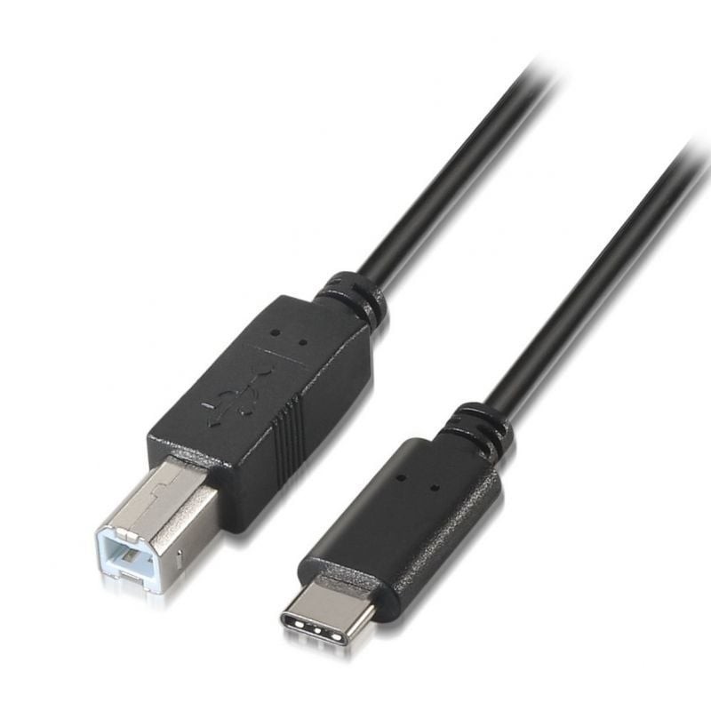Cable USB 2.0 Impresora Aisens A107-0053/ USB Tipo-C Macho - USB Tipo-B Macho/ 480Mbps/ 1m/ Negro