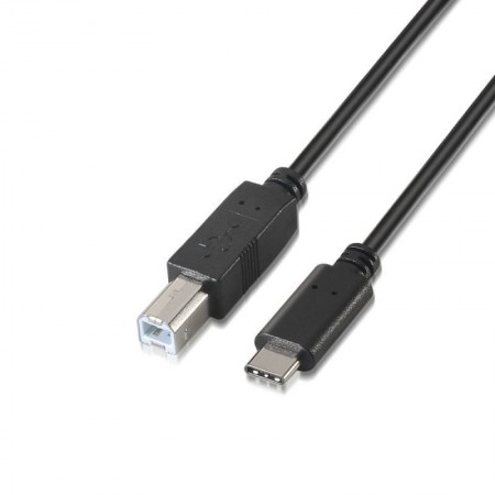 Cable USB 2.0  Impresora Aisens A107-0054/ USB Tipo-C Macho - USB Tipo-B Macho/ 480Mbps/ 2m/ Negro