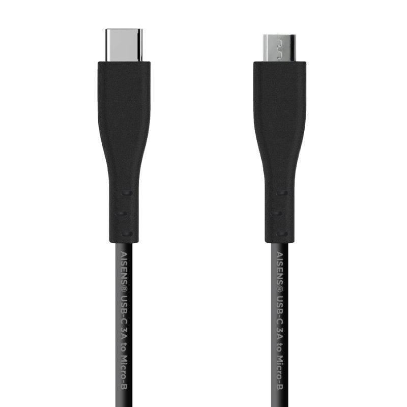 Cable USB 2.0 Aisens A107-0349/ USB Tipo-C Macho - MicroUSB Macho/ 480Mbps/ 1m/ Negro