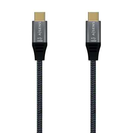 Cable USB 2.0 Tipo-C Aisens A107-0628 5A 100W/ USB Tipo-C Macho - USB Tipo-C Macho/ Hasta 100W/ 480Mbps/ 1m/ Gris