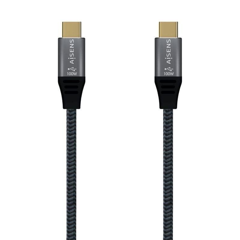 Cable USB 3.2 Tipo-C Aisens A107-0634 20GBPS 5A 100W/ USB Tipo-C Macho - USB Tipo-C Macho/ Hasta 100W/ 20Gbps/ 2m/ Gris