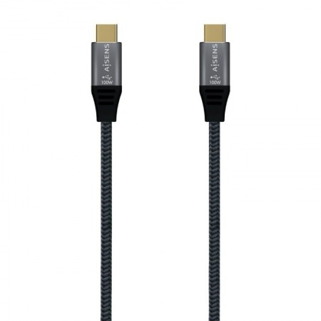 Cable USB 3.2 Tipo-C Aisens A107-0671 20GBPS 100W/ USB Tipo-C Macho - USB Tipo-C Macho/ Hasta 100W/ 20Gbps/ 1m/ Gris