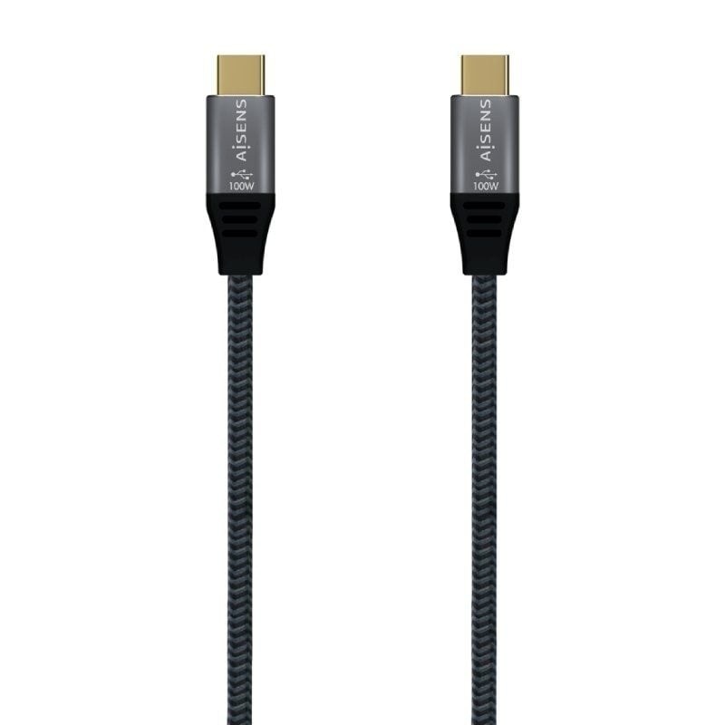 Cable USB 3.2 Tipo-C Aisens A107-0671 20GBPS 100W/ USB Tipo-C Macho - USB Tipo-C Macho/ Hasta 100W/ 20Gbps/ 1m/ Gris