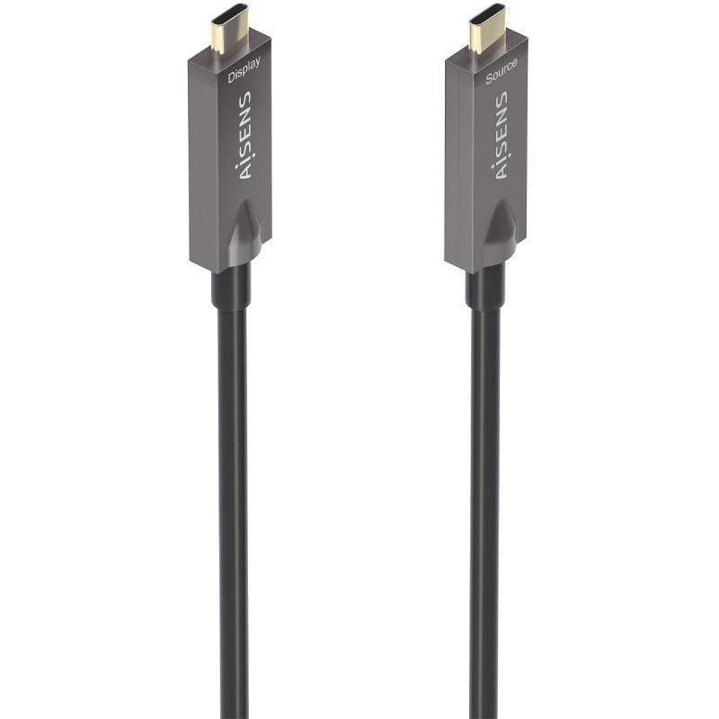 Cable USB 3.1 Tipo-C Aisens AOC A157-0883/ USB Tipo-C Macho - USB Tipo-C Macho/ Hasta 60W/ 10Gbps/ 15m/ Negro