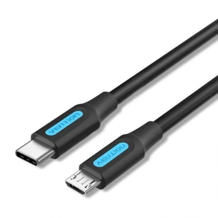 Cable USB 2.0 Tipo-C Vention COVBD/ USB Tipo-C Macho - MicroUSB Macho/ 480Mbps/ 50cm/ Negro