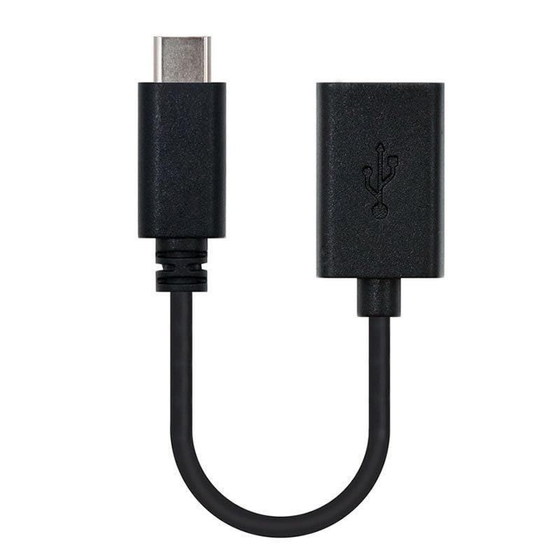 Cable USB 2.0 Tipo-C Nanocable 10.01.2400/ USB Tipo-C Macho - USB Hembra/ 480Mbps/ 15cm/ Negro