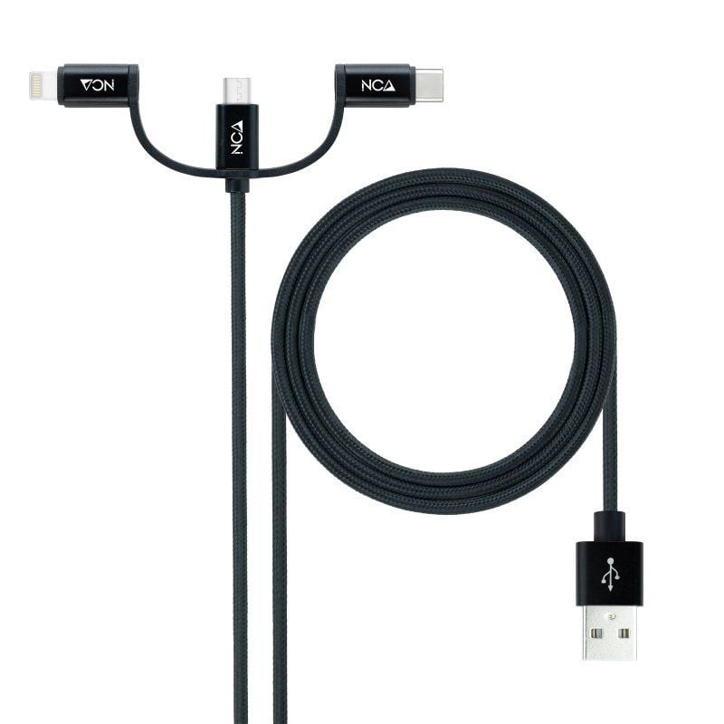 Cable USB 2.0 Nanocable 10.01.3200/ Lightning Macho - Micro USB Macho/ USB Tipo-C Macho/ 480Mbps/ 1m/ Negro