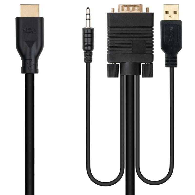Cable Conversor Nanocable 10.15.4612/ HDMI Macho - VGA Macho/ Jack 3.5 Macho/ USB Macho/ 1.8m/ Negro
